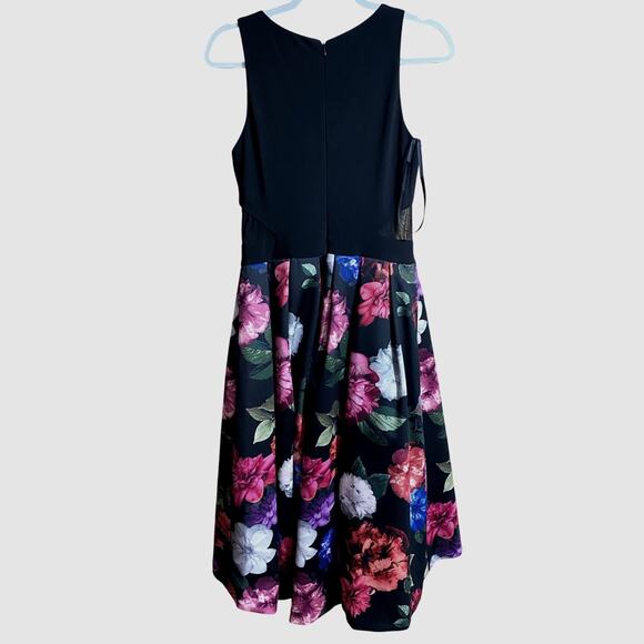 Xscape Womens Dress Size 6 Black Sheer Pink Floral Hi Lo Skirt Sleeveless - Picture 2 of 6